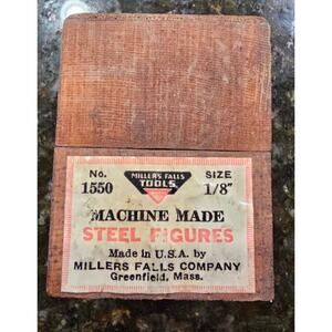 Vintage 1/8" Millers Falls Co. Steel Number Punch Tool Set 0-9 Leather Wood